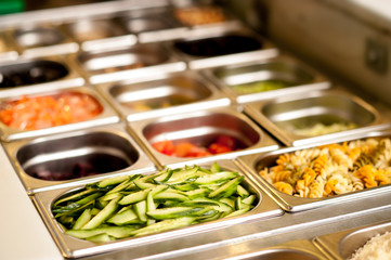 Delicious vegetarian food in trays