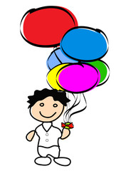 boy holding  balloons