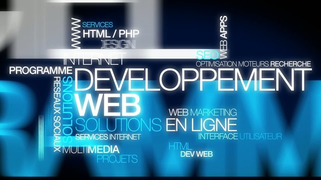D&eacute;veloppement Web solutions en ligne nuage de mots animation