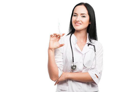 Medical doctor woman with a syringe