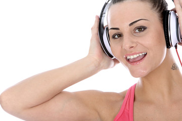 Naklejka premium Woman Wearing Headphones