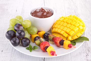 chocolate sauce and fruits