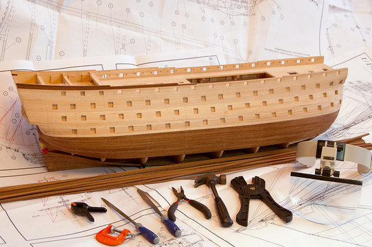 unfinish wooden ship model hull