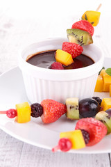 fruit skewer and chocolate