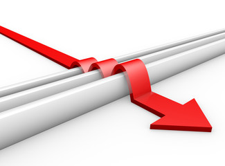 3D Red Arrow Jumps Over Obstacles © Onypix