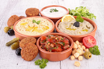 assorted of oriental food, mezze