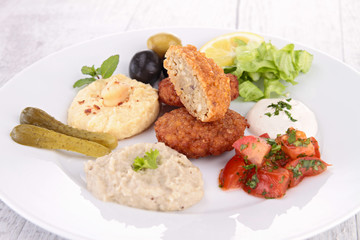 falafel, spread and salad