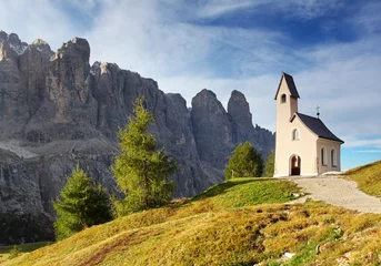 Gordijnen Nature landscape with nice church in a mountain pass in Italy Al © TTstudio