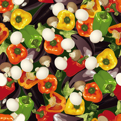 pattern of pepper, eggplant and mushroom, wallpaper
