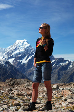 New Zealand - Hiker on Mt Cook NP