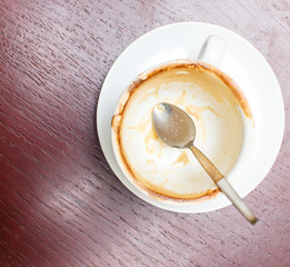 Empty coffee cup on the wooden table