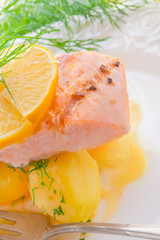 salmon grilled with dill and boiled potato