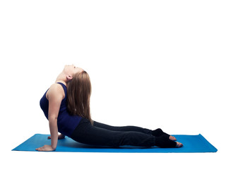 young woman yoga exercise up looking dog - isolated
