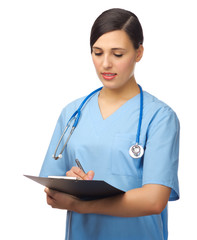 Doctor with clipboard isolated