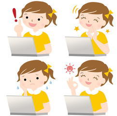 パソコンをする子供　表情　セット