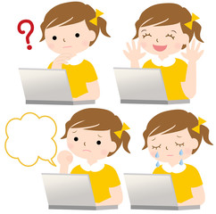パソコンをする子供　表情　セット