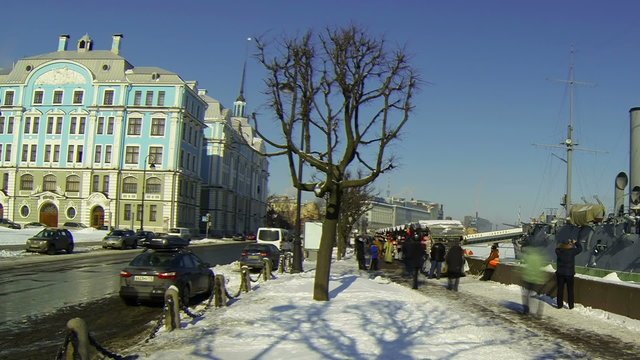 Cruiser Aurora and Nakhimov school in St. Petersburg