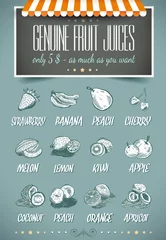 Stickers muraux Poster vintage Modèle de style rétro pour un menu de jus de fruits authentiques