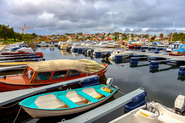 Fototapeta na wymiar Yacht marina with many yachts anchored in Stavanger, Norway.