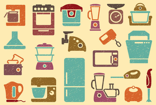 Seamless background from icons of kitchen home appliances