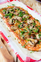 homemade pita with mushrooms and sauce