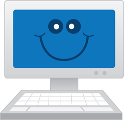 Computer with happy face smiling
