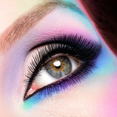 Woman eyes with beautiful  fashion bright blue makeup