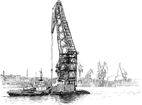 tugboat and crane