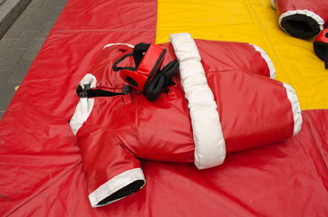 red sumo wrestler costume suit helmet