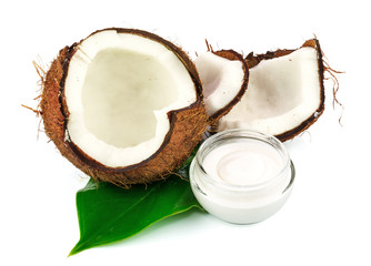 Coconut cocos with cream and green leaf - 51374061