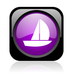yacht black and violet square web glossy icon