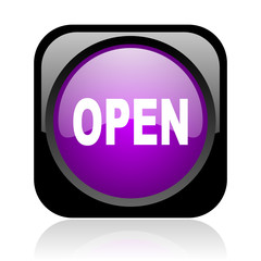 open black and violet square web glossy icon