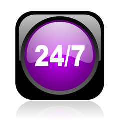 24/7 black and violet square web glossy icon