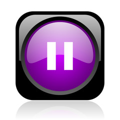 pause black and violet square web glossy icon