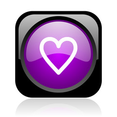 heart black and violet square web glossy icon