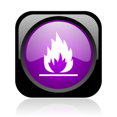 flames black and violet square web glossy icon