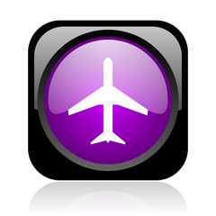 airplane black and violet square web glossy icon