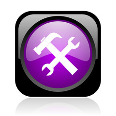 tools black and violet square web glossy icon
