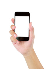 Hand holding smart mobile phone with blank screen