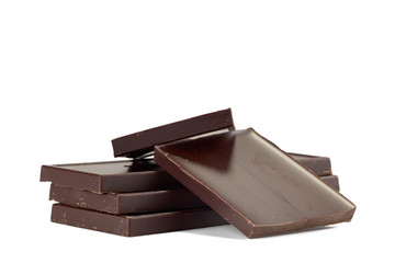 Pile of Chocolate chunks isolated on white background.