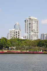 Vertical building group waterfront.