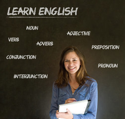 Learn English teacher with chalk background
