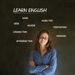 Learn English teacher with chalk background