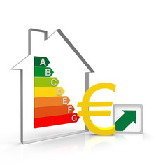 haus, euro, kosten, pfeil, grün, energieausweis, sanierung,