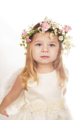 The girl an angel on a white background