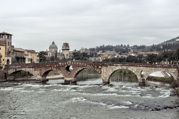 Fototapeta premium Ponte Pietra and the River Adige, Verona,Italy