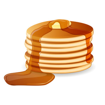 Vector Illustration Of Pancakes With Maple Syrup And Butter