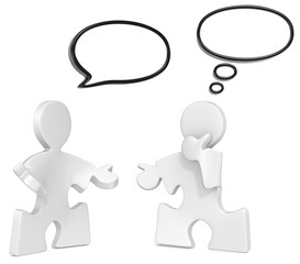 Talk and think. Puzzle People with speech and think bubble.