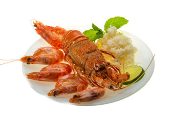 Spiny lobster, shrimps and rice