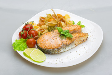 Grilled salmon with pasta